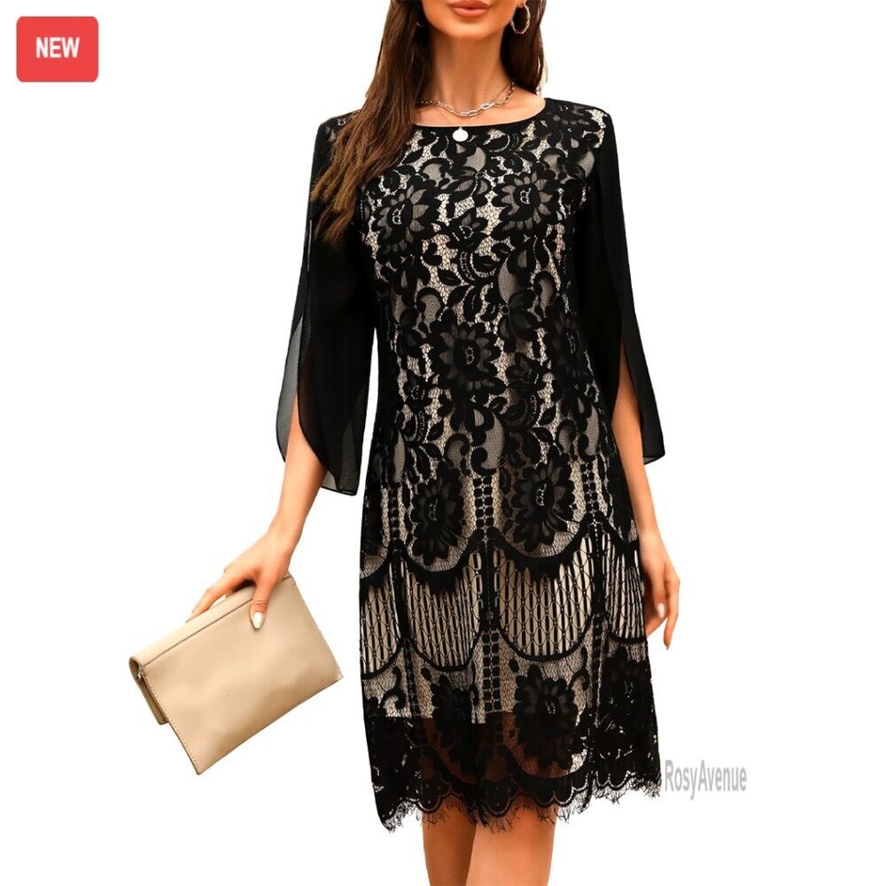 Lace Sequin Cocktail Dress with Slit Sleeves for Formal Events
